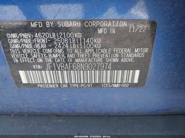 Subaru dib 2022 JF1VBAF68N9027974 Image 9