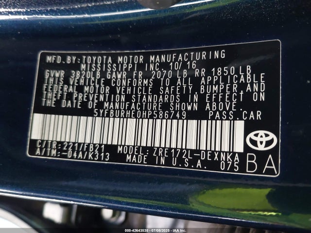 Toyota 2zr-fe 2017 5YFBURHE0HP586749 Image 9