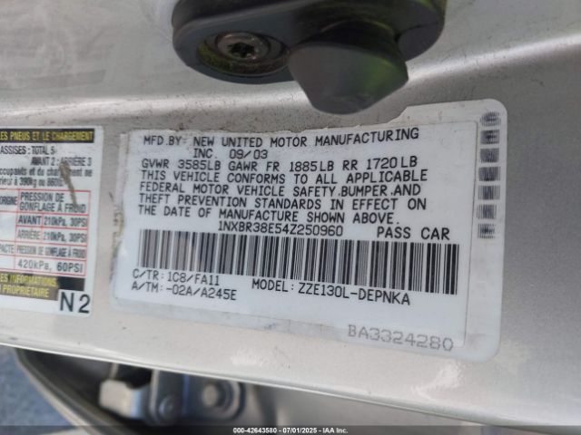 2004 TOYOTA COROLLA 1NXBR38E54Z250960 Photo 8
