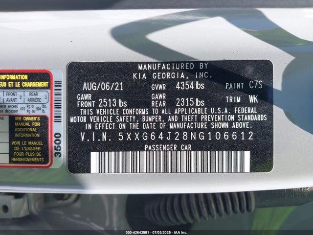 5XXG64J28NG106612 KIA t-gdi gamma ii