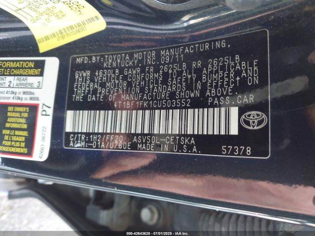 2012 TOYOTA CAMRY 4T1BF1FK1CU503552 Photo 8