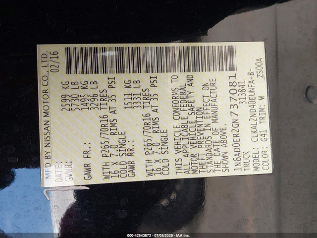 1N6AD0ER2GN737081 Nissan 2016