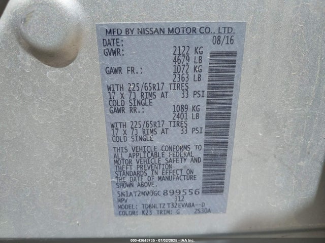 5N1AT2MV0GC899556 Nissan 2016