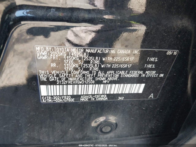 2T3ZFREVXGW312508 Toyota 2ar-fe