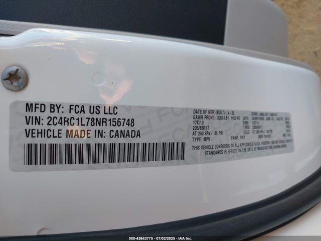 2C4RC1L78NR156748 Chrysler 2022