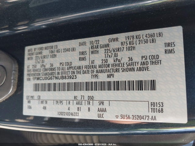 1FMCU0G67NUB83923 Ford dragon di tc