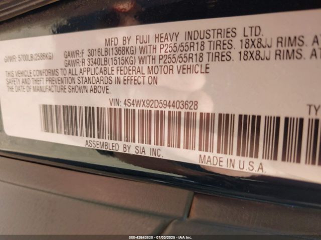 2009 SUBARU TRIBECA 4S4WX92D594403628 Photo 8