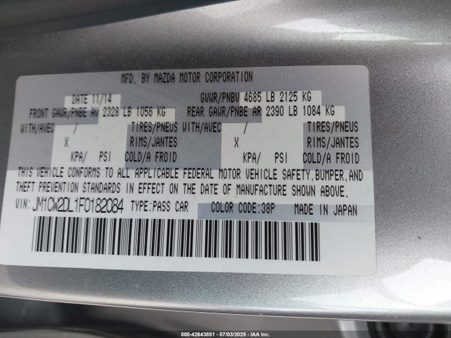 Mazda l5x 2015 JM1CW2DL1F0182084 Image 9