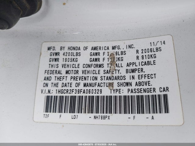 Honda k24w1 2015 1HGCR2F39FA060329 Image 9