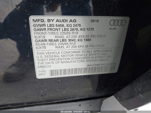 WA1CNBFYXL2005734 Audi 2020