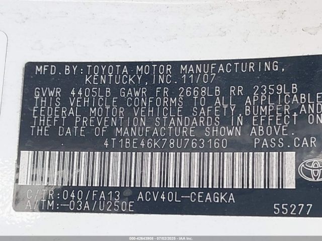 2008 TOYOTA CAMRY 4T1BE46K78U763160 Photo 8