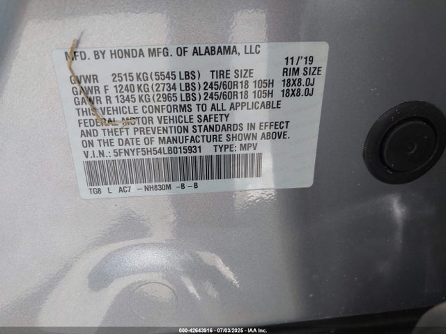 5FNYF5H54LB015931 Honda j35y6
