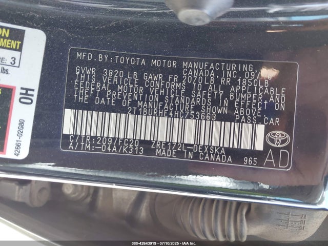 Toyota 2zr-fe 2017 2T1BURHE4HC753663 Image 9