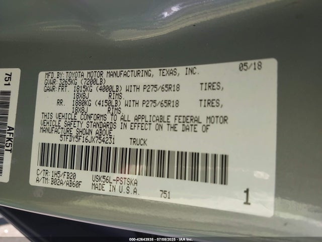 5TFDY5F16JX754231 Toyota 3ur-fe