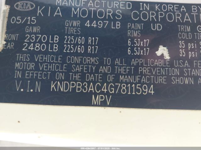 KNDPB3AC4G7811594 KIA dohc gdi theta ii