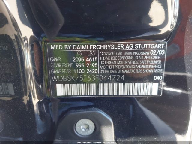 2003 MERCEDES-BENZ SL 500 WDBSK75F63F044724 Photo 8