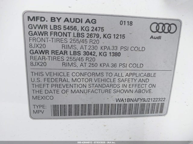 WA1BNAFY9J2122322 Audi 2018