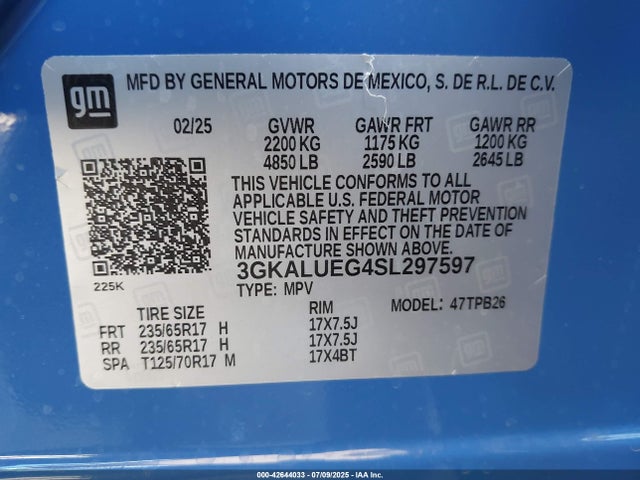 3GKALUEG4SL297597 GMC lsd