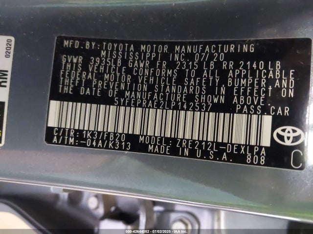 Toyota 2zr-fae 2020 5YFEPRAE2LP142537 Image 9