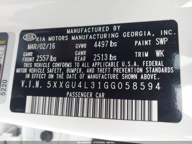 5XXGU4L31GG058594 KIA t-gdi theta ii