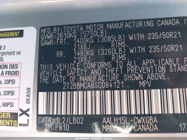2T2BBMCA8SC084121 Lexus a25a-fxs