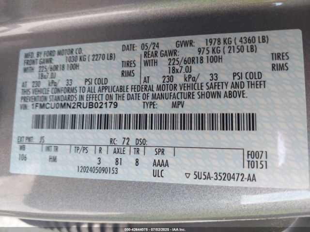 2024 FORD ESCAPE 1FMCU0MN2RUB02179 Photo 8
