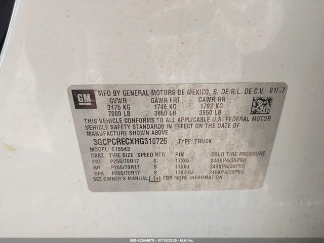 3GCPCRECXHG310726 Chevrolet l83 - sidi: spark ignited direct injection, vvt: variable valve timing, afm, e85 max, alum