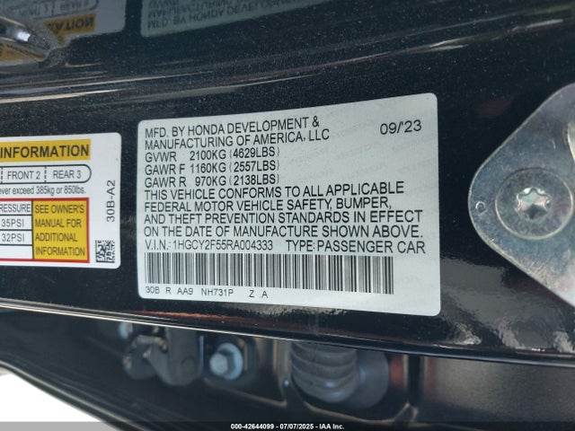 Honda lfc5 2024 1HGCY2F55RA004333 Image 9