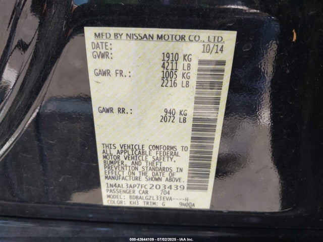 Nissan Altima 2015 1N4AL3AP7FC203439 Image 9