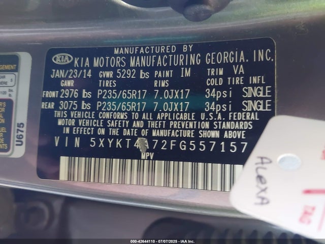 5XYKT4A72FG557157 KIA gasoline 3.3 v6 gdi lambda ii