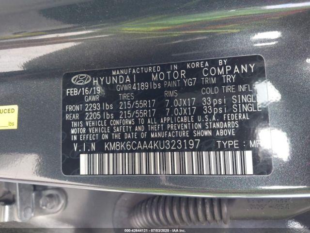 2019 HYUNDAI KONA KM8K6CAA4KU323197 Photo 8