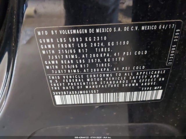 Volkswagen Tiguan 2018 3VV2B7AX9JM001557 Image 9