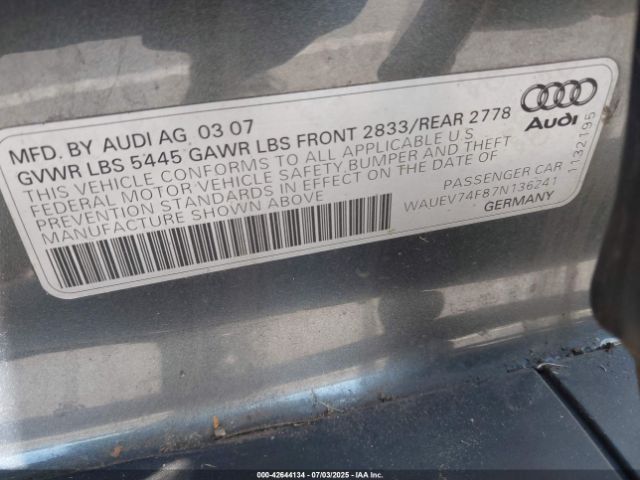 2007 AUDI A6 WAUEV74F87N136241 Photo 8