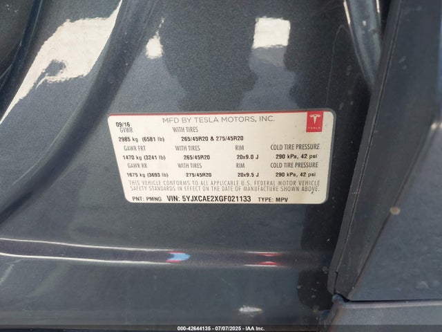 2016 TESLA MODEL X 5YJXCAE2XGF021133 Photo 8