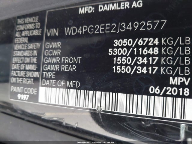 Mercedes-Benz m274 2018 WD4PG2EE2J3492577 Image 9