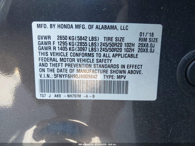 5FNYF6H90JB009842 Honda j35y6