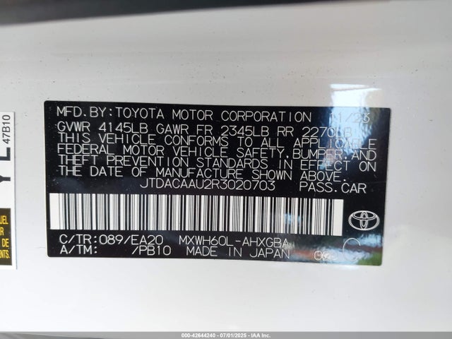 JTDACAAU2R3020703 Toyota m20a-fxs