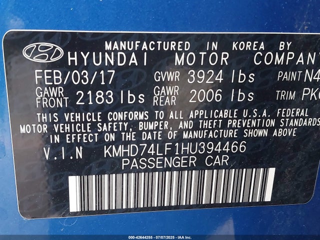 Hyundai 2017 2017 KMHD74LF1HU394466 Image 9