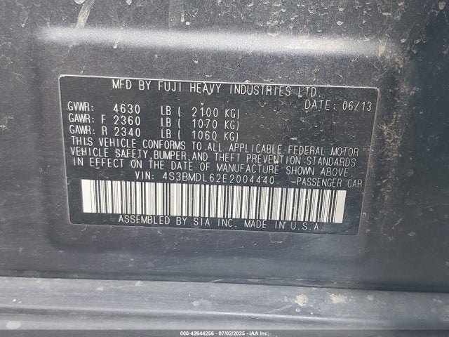 Subaru 3.6na u5 2014 4S3BMDL62E2004440 Image 9