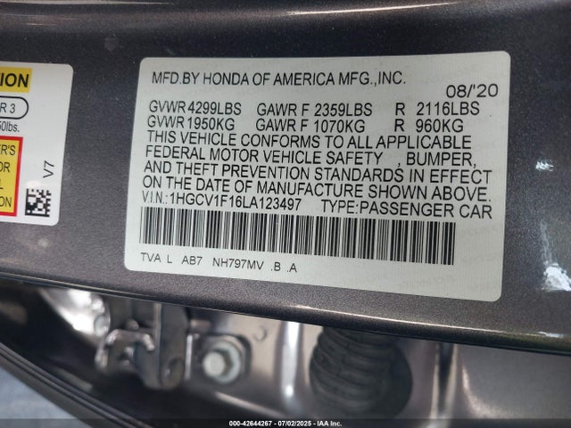 1HGCV1F16LA123497 Honda l15be