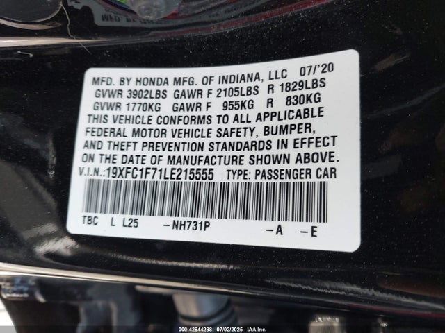 Honda l15b7 2020 19XFC1F71LE215555 Image 9