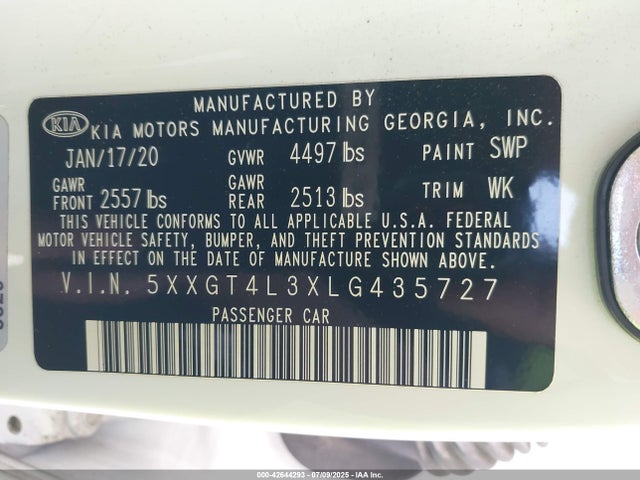 5XXGT4L3XLG435727 KIA gdi
