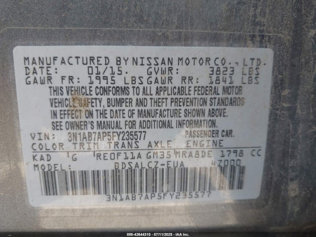3N1AB7AP5FY235577 Nissan Sentra