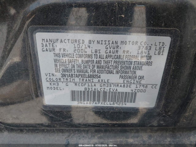 3N1AB7APXEL689254 Nissan 2014