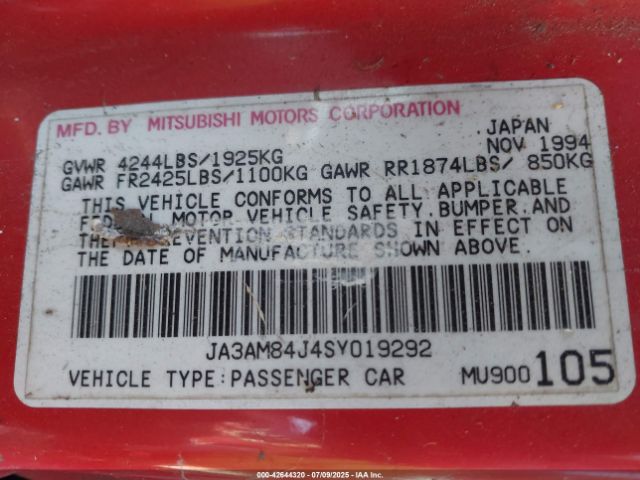 1995 MITSUBISHI 3000 GT JA3AM84J4SY019292 Photo 8