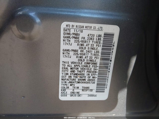 JN8AT2MV0KW385738 Nissan Rogue