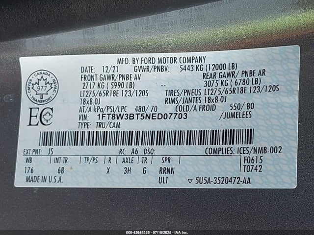 Ford 2022 2022 1FT8W3BT5NED07703 Image 9