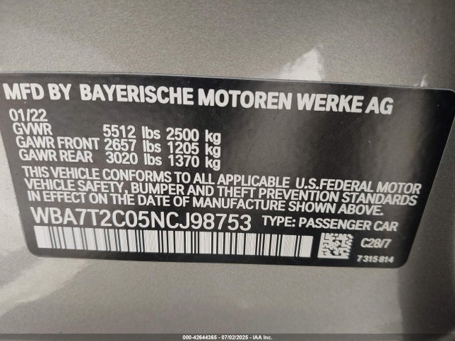 BMW 2022 2022 WBA7T2C05NCJ98753 Image 9