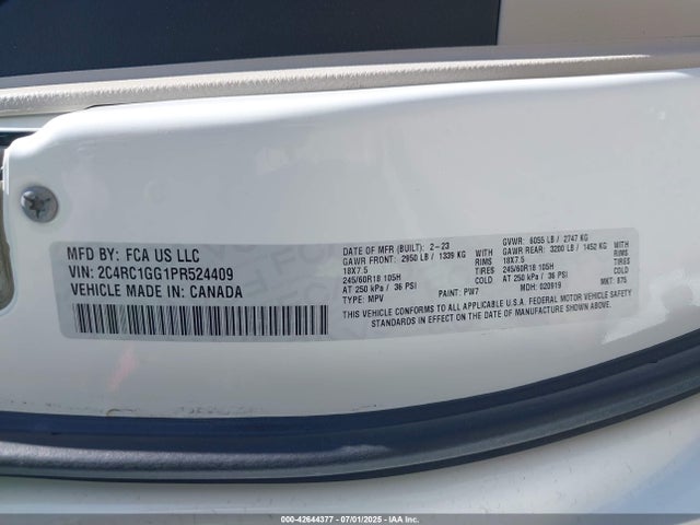 2C4RC1GG1PR524409 Chrysler Pacifica Limited