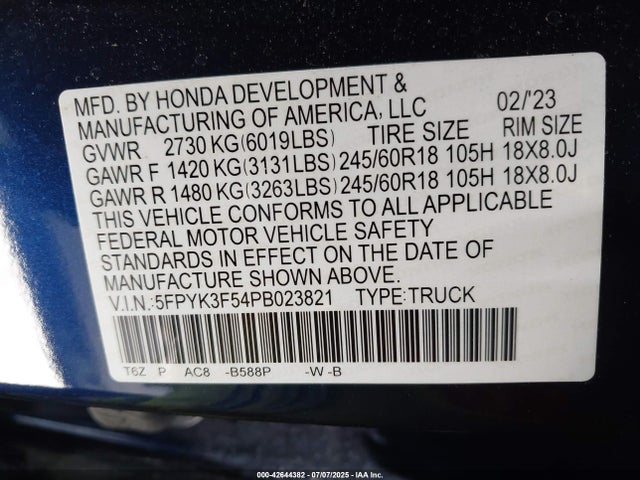 Honda j35y6 2023 5FPYK3F54PB023821 Image 9